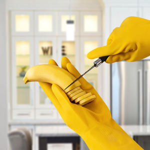 Manches longues réutilisables, imperméables, antidérapantes, en caoutchouc épais, à motif diamant, confortables, jaunes/oranges, pour le nettoyage de la cuisine et de la maison - Product Image 2
