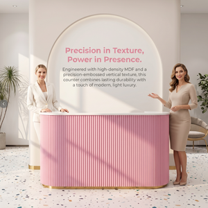 Mostrador de Recepción Rosa Acanalado con Base LED, Muebles de Salón para Salón de Belleza - Product Image 1