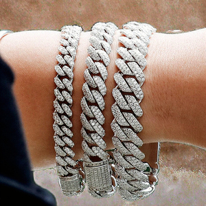 High Quality <b>Solid</b> Cuban Hip Hop Jewelry 8-15mm Gold Plated 925 <b>Silver</b> VVS Moissanite Diamond Iced Link Chain <b>Bracelet</b> Men - Product Image 3