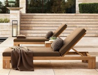Chaise longue de jardin en teck avec coussin, dossier réglable, mobilier de patio moderne et contemporain pour jardin, piscine, terrasse