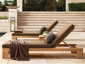 Chaise longue de jardin en teck avec coussin, dossier réglable, mobilier de patio moderne et contemporain pour jardin, piscine, terrasse - Product Image 1