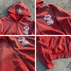 Felpa con Cappuccio e Zip Personalizzata <span class=keywords><strong>Streetwear</strong></span> per Uomo, 100% Cotone, Felpa Corta con Zip, Produttori di Felpe Oversize con Zip e Strass - Product Image 3