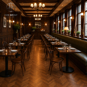Ron Group - Banquette <span class=keywords><strong>vintage</strong></span> en cuir sur mesure à dossier haut, table en bois massif, chaise en bois massif, mobilier commercial pour restaurant - Product Image 3