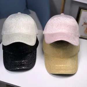 Bright color fitted leather girl and boy baseball cap from china coated bright face-lift spring summer hat