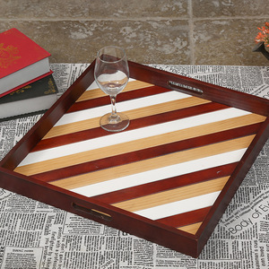 Solid Wood Stripe <b>Serving</b> <b>Tray</b> <b>Large</b> Pine Inlay Hotel Restaurant Coffee Shop Use - Product Image 1