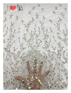 Tissu en dentelle à paillettes argentées Blinglace, perles transparentes, tissu en dentelle à paillettes argentées pour robe de mariée - Product Image 2