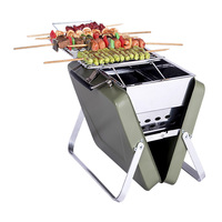 Barbecue au charbon de bois d'extérieur - Style valise - Petit barbecue portable pliable avec structure en fil métallique - 1,8 kg - 25,2 x 21,6 cm