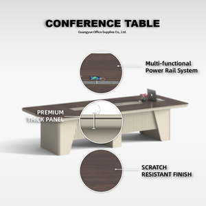 Table <span class=keywords><strong>de</strong></span> conférence en bois <span class=keywords><strong>avec</strong></span> rail électrique intégré et boîte <span class=keywords><strong>de</strong></span> gestion des câbles, finition résistante aux rayures et structure stable - Product Image 4