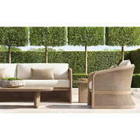Ensemble de canapés d'extérieur en teck au design contemporain avec table basse, ensemble de meubles de jardin pour hôtel, villa