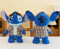 Peluche Blue Stitch en coton PP doux, poupée en peluche avec lunettes et gilet, cadeau d'anniversaire pour enfants