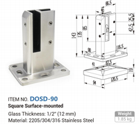 90 °   Support de verre carré à fixation en surface en acier inoxydable 2205, pince à verre de 12 mm pour système de clôture de piscine