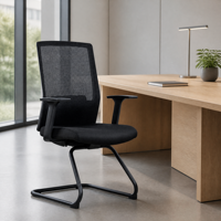 Chaise de visiteur en maille noire avec accoudoirs fixes, siège rembourré, base cantilever, chaise de bureau pour conférence