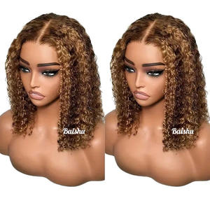 Perruque Bouclée Bob Lace 13*4 HD Cheveux 100% Humains, Couleur <span class=keywords><strong>Piano</strong></span>, Naturellement Volumineuse, Sans Colle, Styles Brésilien et Vietnamien - Product Image 1