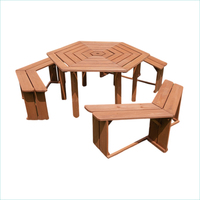Ensemble de table hexagonale de jardin en bois naturel Banc en bois massif Six places Table de cour Chaise Tables et chaises d'extérieur