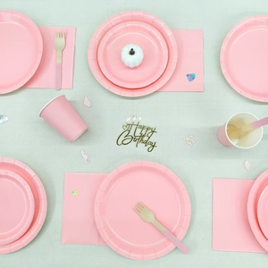 Assiettes de couleur unie DAMAI rose clair, décorations de table d'anniversaire, assiettes en papier jetables, gobelets, serviettes pour fournitures de fête, ensemble de vaisselle - Product Image 1