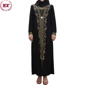 <span class=keywords><strong>Robe</strong></span> musulmane Dubaï à manches longues avec strass <span class=keywords><strong>Robe</strong></span> musulmane respirante Cardigan brodé de fleurs noires <span class=keywords><strong>Robe</strong></span> modeste Abaya islamique - Product Image 4