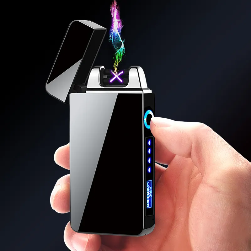 Windproof Dual Arc Usb Lighter Display Plasma Cigarette Lighter Rechargeable Electric Lighter