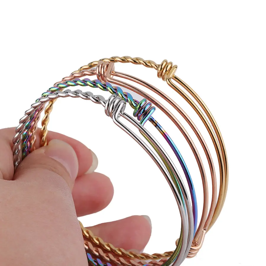 Stainless Steel Twisted Braided Wire Bracelet Expandable Adjustable Wire Blank Bangle Bracelet for Jewelry Making 5 colors