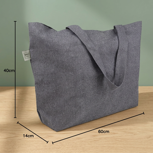 Canvas <b>Tote</b> <b>Bag</b> <b>Medium</b> Bohemian Style Solid Gray Water Resistant Zipper Closure Gift All Seasons Use - Product Image 4