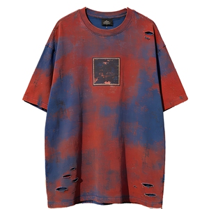 เสื้อยืดคอกลมโอเวอร์ไซส์ลายมัดย้อมพร้อมโลโก้ด้านหน้าแบบกำหนดเองสำหรับผู้ชาย ผ้าฝ้าย 100% หนัก 220 กรัม สไตล์สตรีทแวร์ แขนสั้นสำหรับฤดูร้อน ขายส่ง - Product Image 1