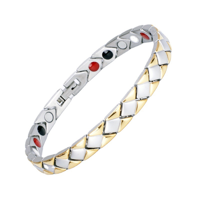 Stainless Steel Fashion Bracelet Classic Infrared Ion Stone Energy Steel Magnetic Health Jewelry for Daily Wear