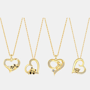 Collana con ciondolo a forma di cuore minimalista con micro inserti di zirconi in argento sterling 925 placcato oro, gioielli carini a forma di cartone animato per donna - Product Image 2