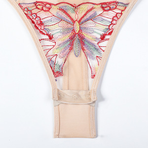 Body de Control Ligero Transpirable Ecológico con Lazo y Aplique de Bordado 3D de Mariposa Roja Exclusivo Deep <span class=keywords><strong>Love</strong></span>, Color Albaricoque Beige - Product Image 6