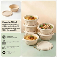 Boîte à bento jetable en amidon de maïs, biodégradable, étanche, 900 ml, pour restaurant