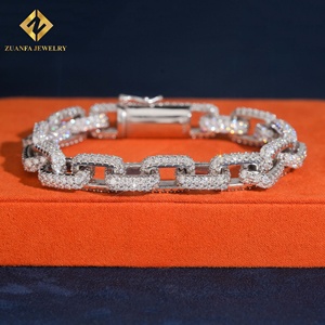 Pulsera de Diamantes Cultivados en Laboratorio Zuanfa, Cadena Cuadrada de 10 mm, Cadena Cubana, Collar de Eslabones Cubanos, Pulsera para Hombre, Diamantes Incrustados - Product Image 3