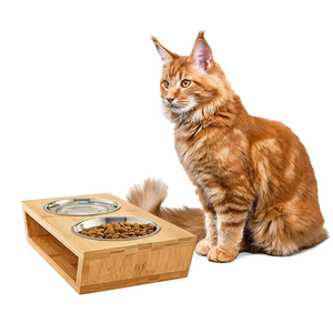 Regulowany duzy podniesiony karmnik ZE stali nierdzewnej ZE stalowymi miskami NA karme I wode - Product Image 2