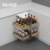 Nisko Cuisine Aluminium Bois Cuisine Rangement Avec Led LIGHT Unité D'angle Organisateur Panier Meubles