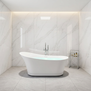 Baignoire autoportante ovale moderne en acrylique blanc de 1,7 m, tendance, OEM, avec massage à bulles et hydro-massage pour usage intérieur en hôtel - Product Image 4