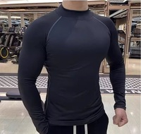 T-shirt de compression à col montant et manches longues pour homme, personnalisé, séchage rapide, couche de base élastique pour la gym, la course, le fitness et l'entraînement sportif