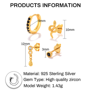ROXI Vente en gros de bijoux pour femmes et filles : Ensemble de boucles d'oreilles clous serpent plaqué or, créoles et manchettes d'oreille - Product Image 2