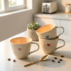 Mug en porcelaine personnalisé, design tendance et créatif, en forme de cœur, avec relief martelé sous glaçure, à large ouverture, réutilisable, compatible lave-vaisselle, pour cadeaux promotionnels - Product Image 2