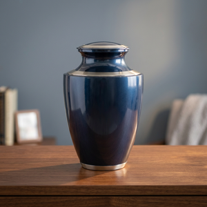 Urne funéraire en laiton argenté pour cendres, vase commémoratif rond de table avec porte-bougie, capacité de 220 pouces cubes, durable - Product Image 1