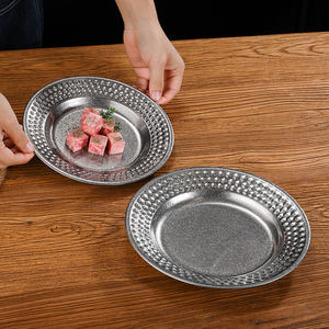 Assiette ronde en acier inoxydable 304, assiette creuse à motif martelé, assiette à barbecue, assiette à collation, assiette à dessert, assiette de service alimentaire - Product Image 1