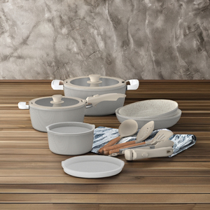 Rofee, nuevo estilo, 15 Uds., juego de utensilios de cocina, revestimiento antiadherente de mármol, juego de cocina desmontable, utensilios de cocina forjados populares duraderos para acampar - Product Image 6