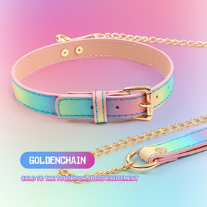 ปลอกคอหนัง PU สีรุ้งสำหรับผู้ใหญ่ สายรัดข้อมือ ของเล่นทางเพศแบบเฟติช ปรับขนาดได้ แหวนคอ บีดีเอสเอ็ม ของเล่นสำหรับคู่รัก - Product Image 5