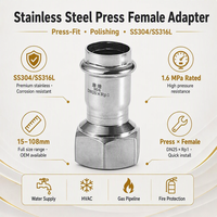Adaptateur de transition à raccord pressé vers filetage femelle, forgé et poli, en acier inoxydable SS304, base ronde pour tuyauterie de gaz et CVC