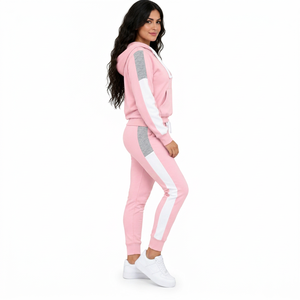 Women's <b>Pink</b> Short Solid Full Sleeve Fleece Casual Breathable Joggers Pants 2 Piece Sportswear <b>Tracksuit</b> - Product Image 1