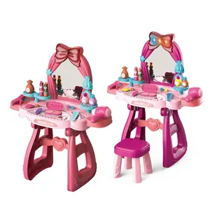 Toptan barbie saç şekillendirici set-Plastik müzik prenses güzellik soyunma masa ev oyna Pretend makyaj oyuncak seti çocuklar için