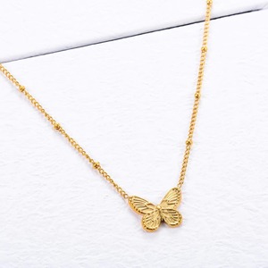 Collar de Cadena con Cuentas de Acero Inoxidable con Forma de Mariposa para Mujer, Color Dorado, Colgante con Dijes, Gargantilla Metálica, Regalo - Product Image 1