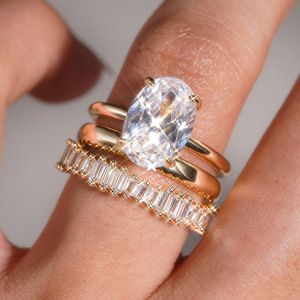 Parure de bijoux de mariée A195, diamant taille ovale, or massif 18 carats, sertissage griffe, ensemble bague de fiançailles pour femme - Product Image 5