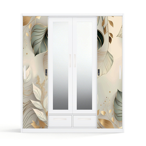 Armario de Acero Impreso con 4 Puertas Corredizas, Espejo y Organizador de Cajones - Product Image 1
