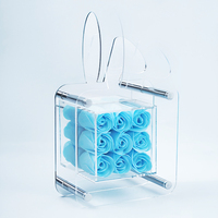 Boîte à fleurs rectangulaire en acrylique faite à la main de luxe avec oreilles de lapin, moderne et écologique, cadeau pour la fête des mères ou la Saint-Valentin, fleurs séchées longues