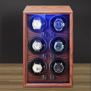 Jam Tangan Otomatis Winder Jam Tangan Putar Kulit Kayu Aman Mewah Kotak Winder 6 Slot dengan LED OPEN-STOP - Product Image 3