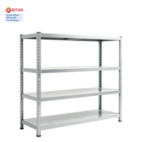 Étagères de rangement réglables OEM, rayonnages empilables sans boulons, étagères métalliques à 4 niveaux, rayonnages d'entrepôt de couleurs variées