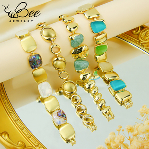 Trendy Fashion Turkey Gemstone 14K Gold Copper Dainty Jewelry Bracelet Oval Crystal Geometric Charm Bracelet - Product Image 2