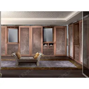 Customized U Shaped Wood Grain Walk in Closet of Best Bedroom Wardrobes